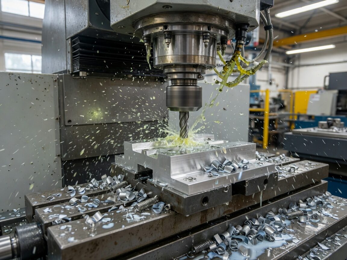 CNC milling in cut with coolant